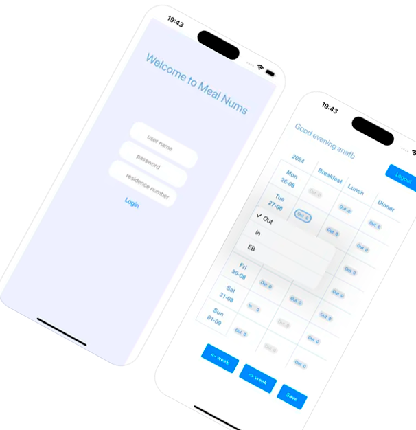mealnums login and define menus of week